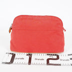 Hermes Bolide Pouch 27 Red Canvas Leather Trim Zip Cosmetic Bag Used 08E26825007