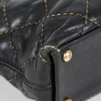 Chanel Wild Stitch Tote Bag Black Calfskin Leather CC Logo Used 07E077260010