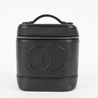 Chanel Caviar Skin Vanity Bag Top Handle 19cm Black Gold HW CC Used 08E066380006