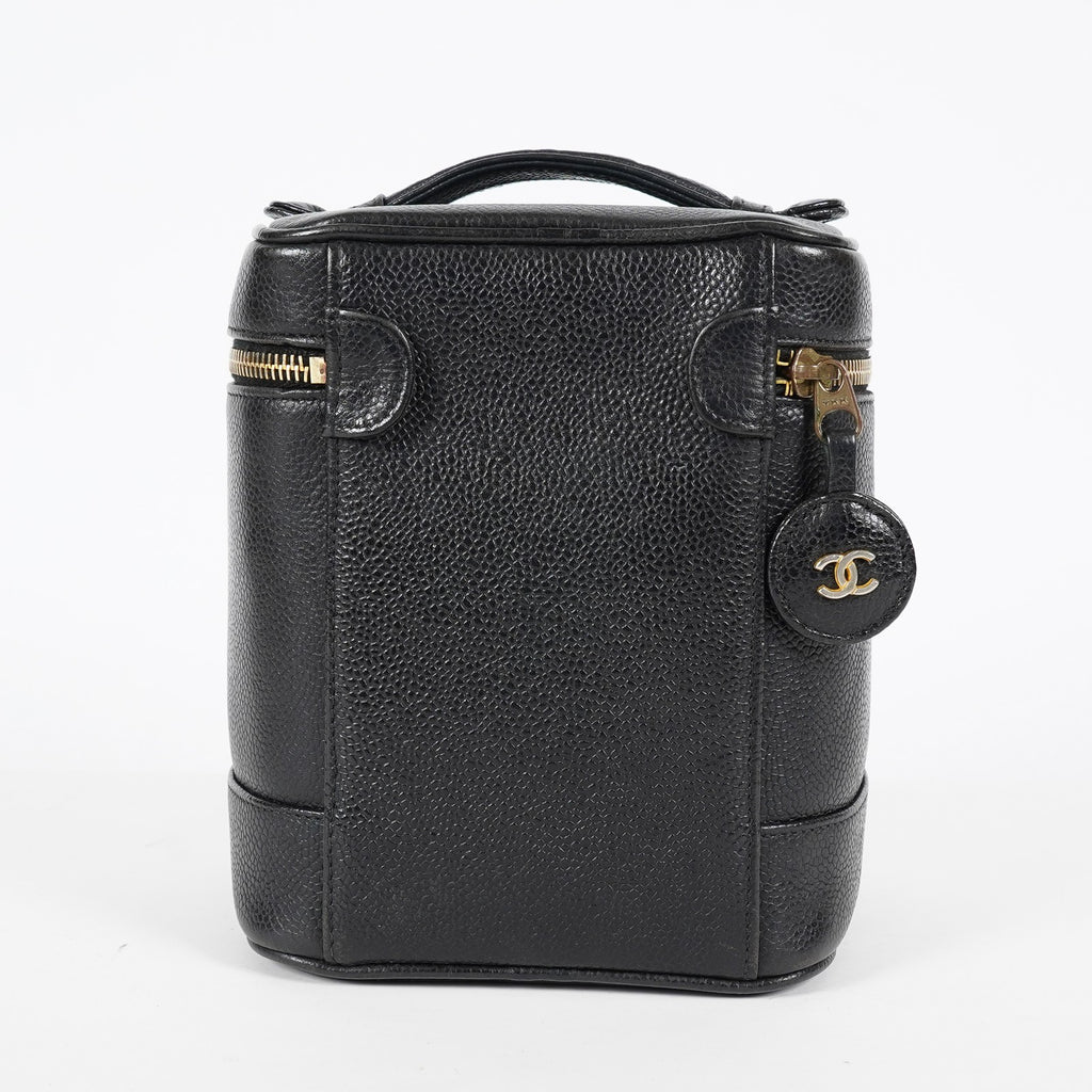 CHANEL Caviar Skin CC Vanity Bag Black Gold Hardware Vintage Case 08E047150002