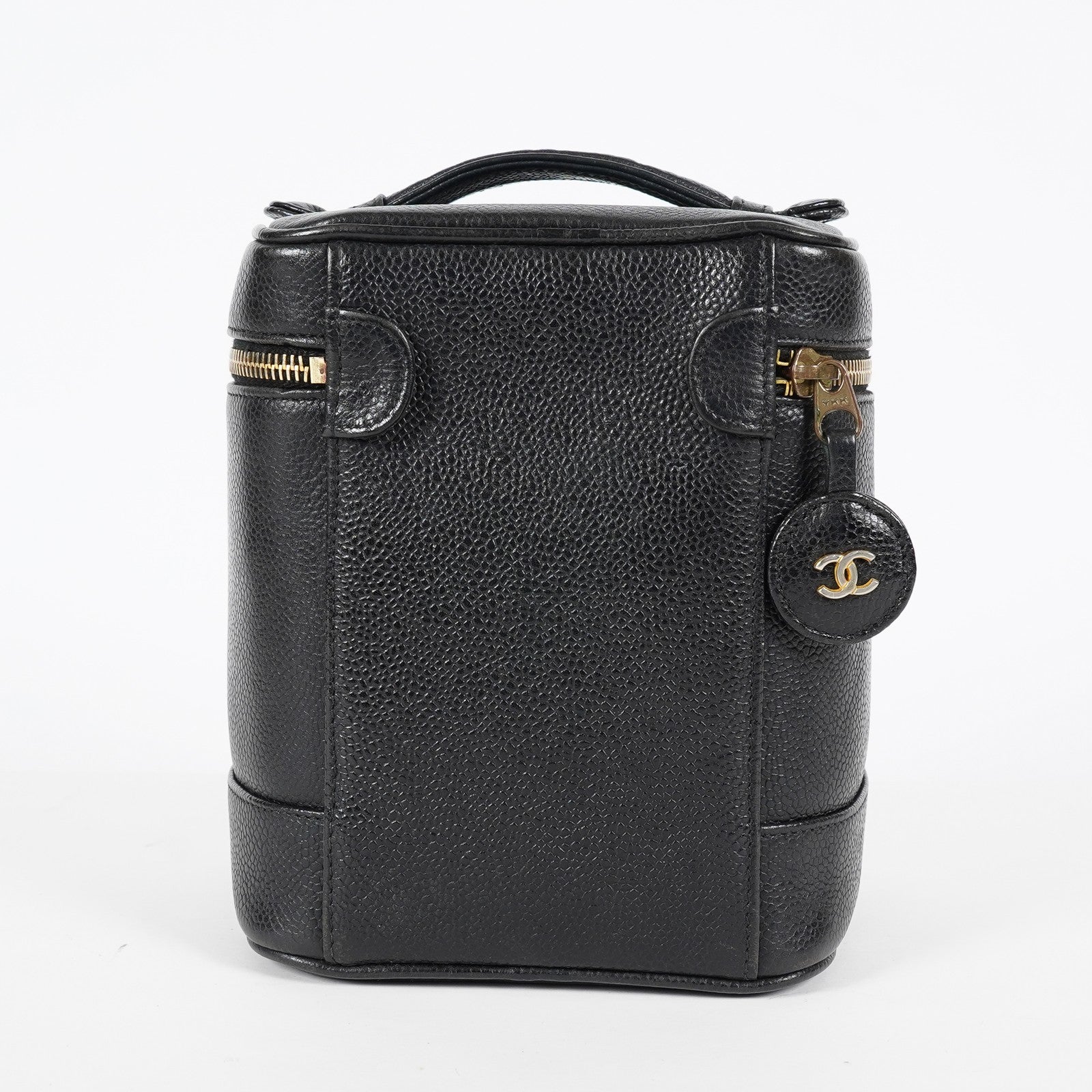 CHANEL Caviar Skin CC Vanity Bag Black Gold Hardware Vintage Case 08E047150002