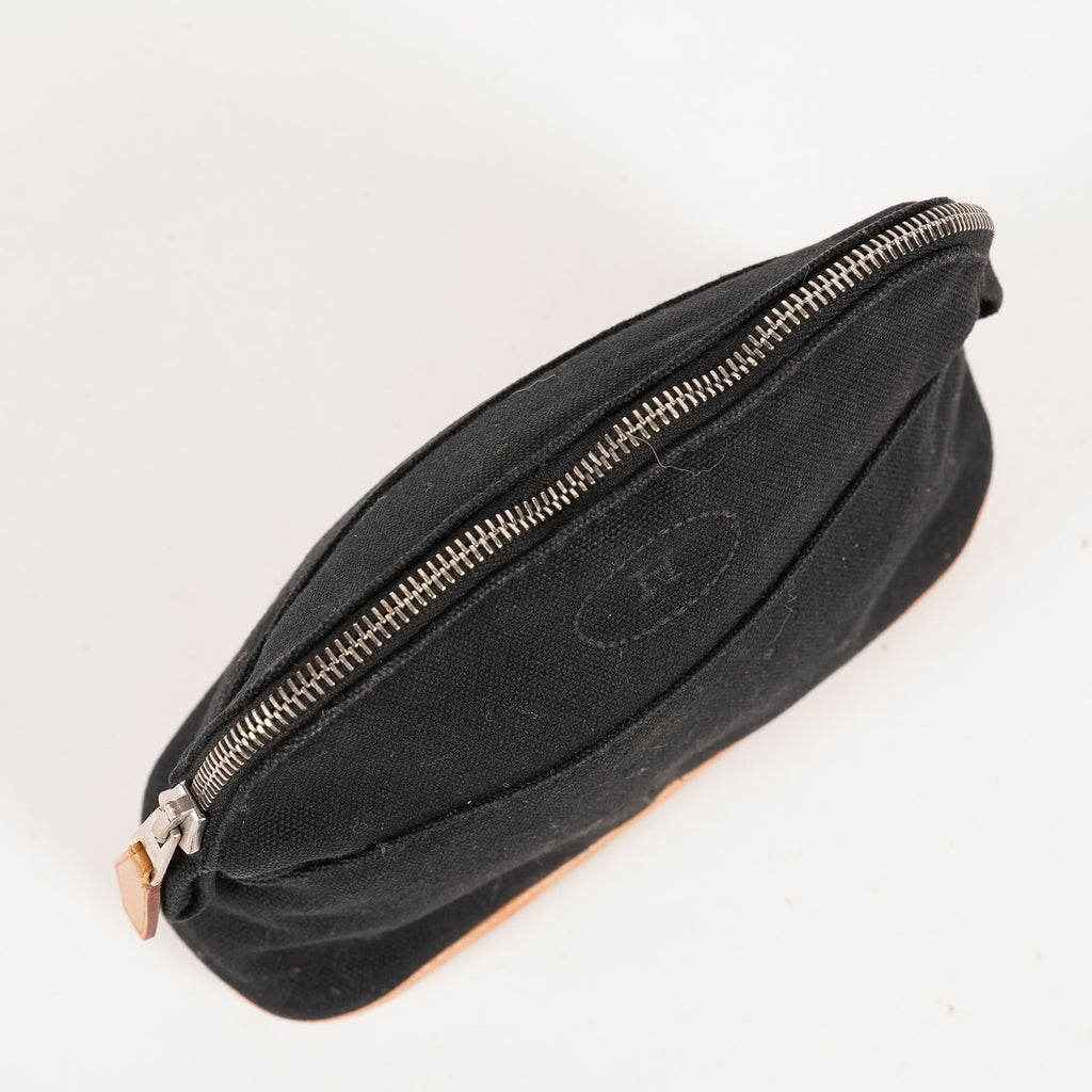 Hermes Bolide Pouch Black Canvas Leather Trim Clutch Pouch Used 08E16825030