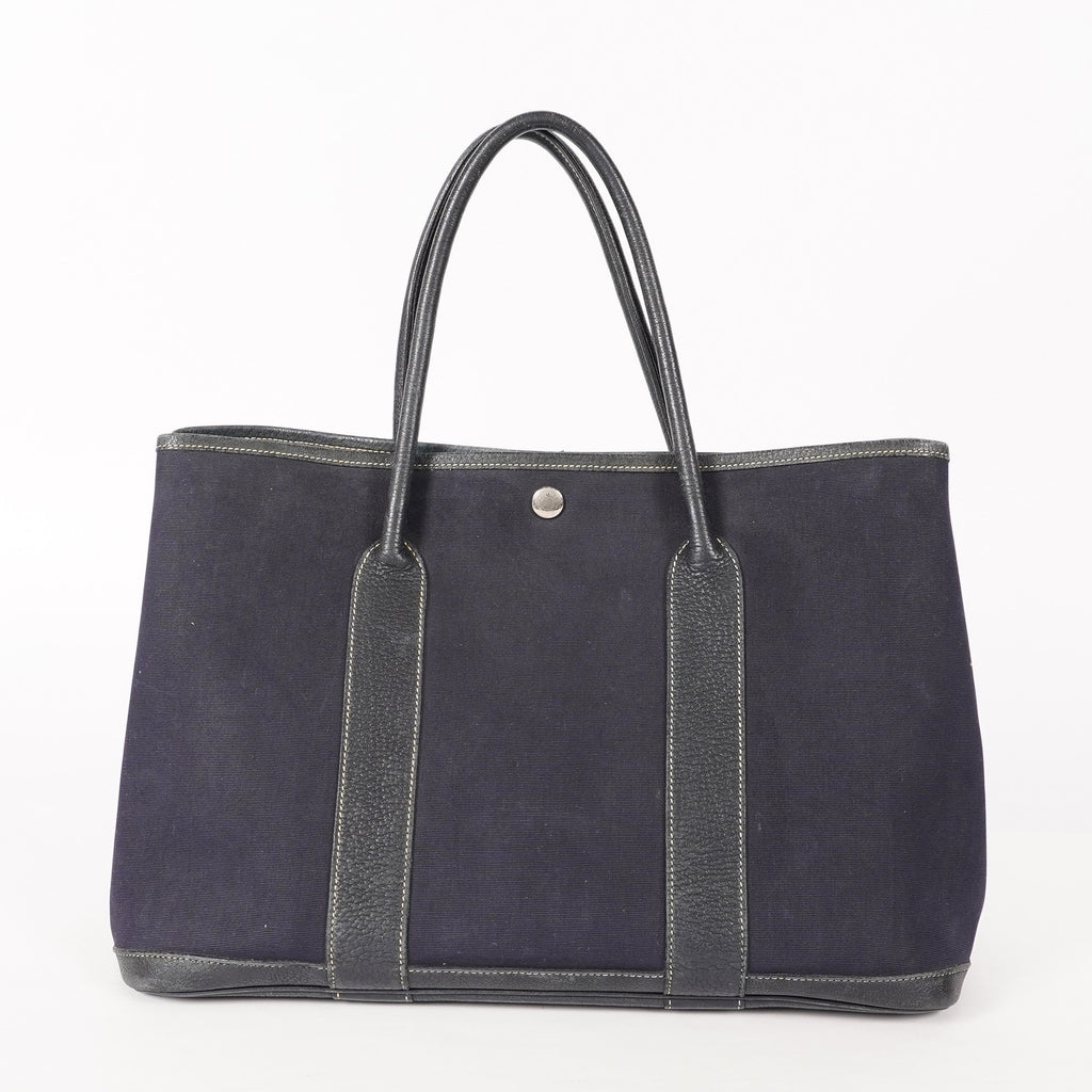 Authentic Hermes Garden Party MM Canvas Leather Tote Bag  02E056820003