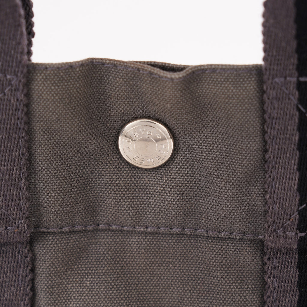 Hermes Fourre-Tout PM Tote Bag Gray Canvas Black Stripe Used Vintage 06E01825030