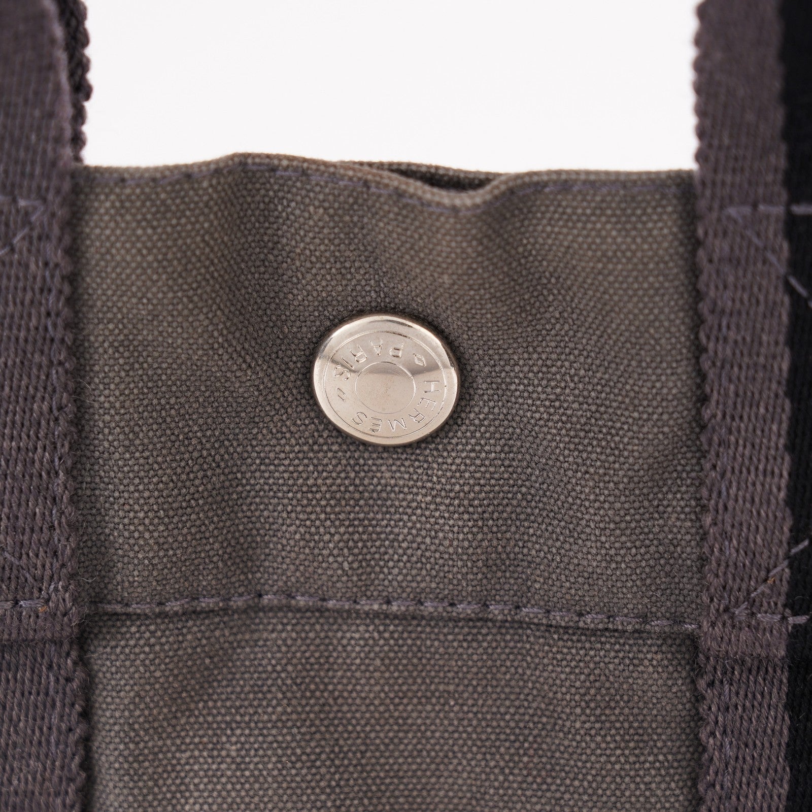 Hermes Fourre-Tout PM Tote Bag Gray Canvas Black Stripe Used Vintage 06E01825030