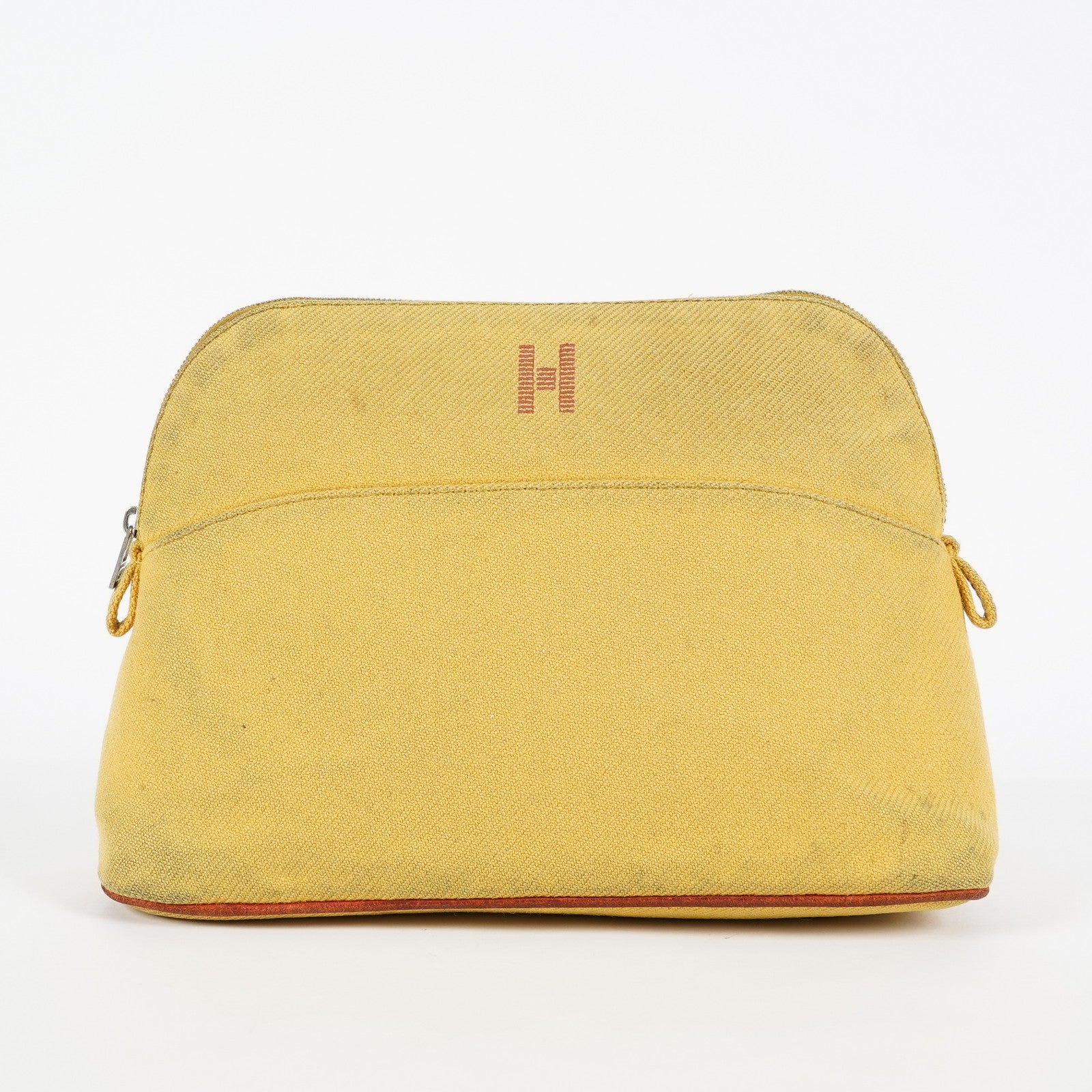 Hermes Bolide Pouch 20 Mini Yellow Cotton Canvas Cosmetic Pouch Used 07E24495009