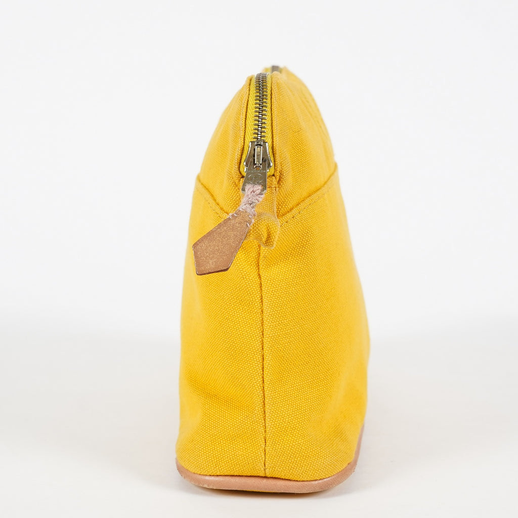 Hermes Bolide Pouch 23 Yellow Canvas Leather Trim Zip Pouch Bag Used 08E33825007