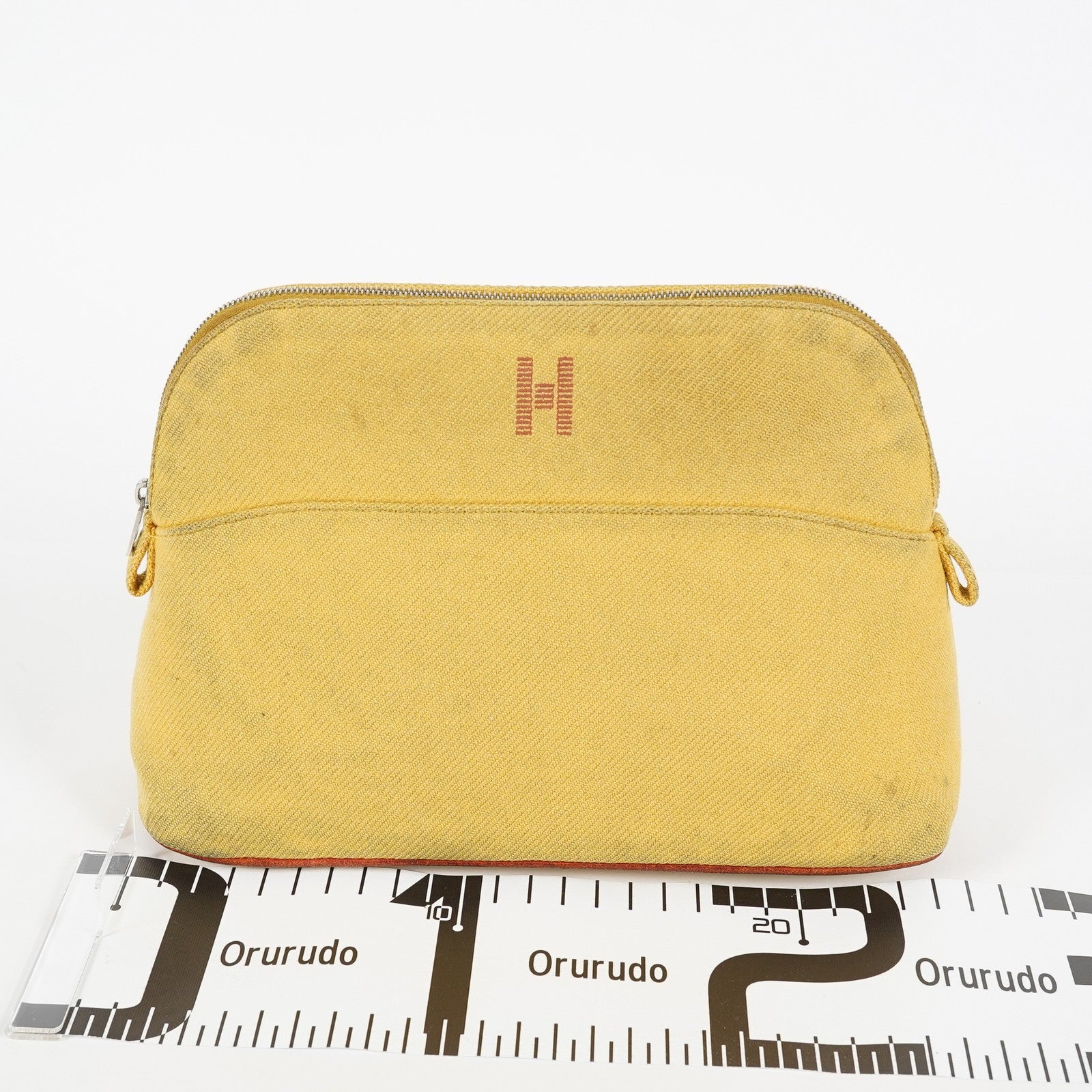 Hermes Bolide Pouch 20 Mini Yellow Cotton Canvas Cosmetic Pouch Used 07E24495009