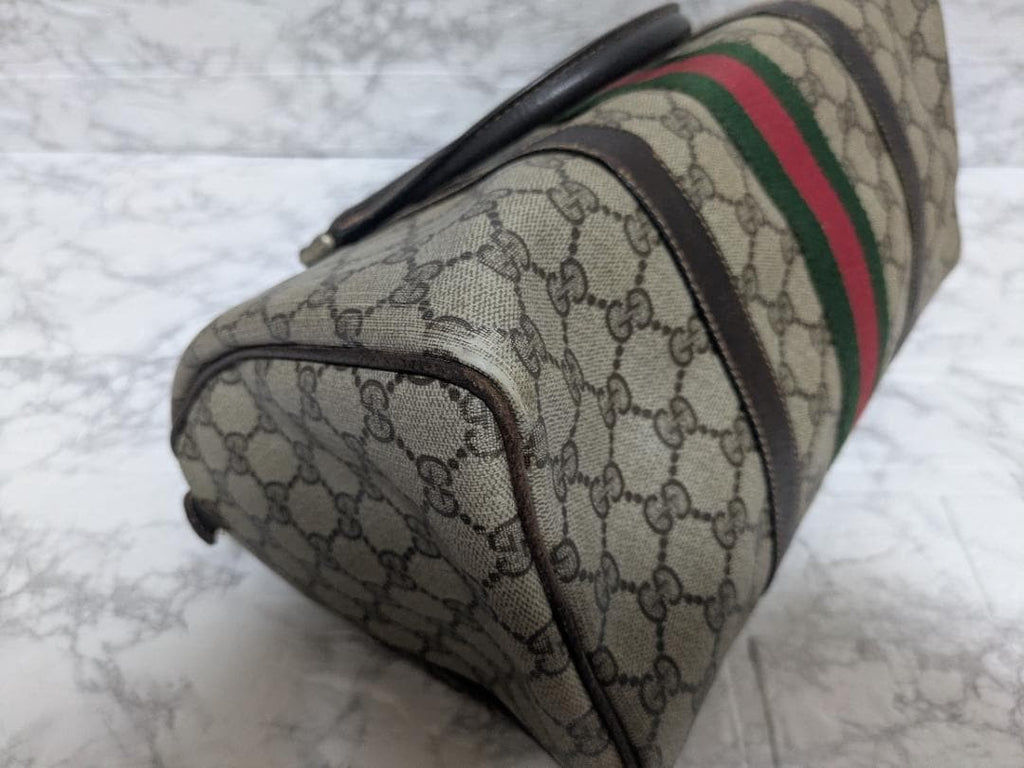 Gucci Sherry Line GG Plus Boston Bag Beige Canvas Hand Bag Used 08M012400024