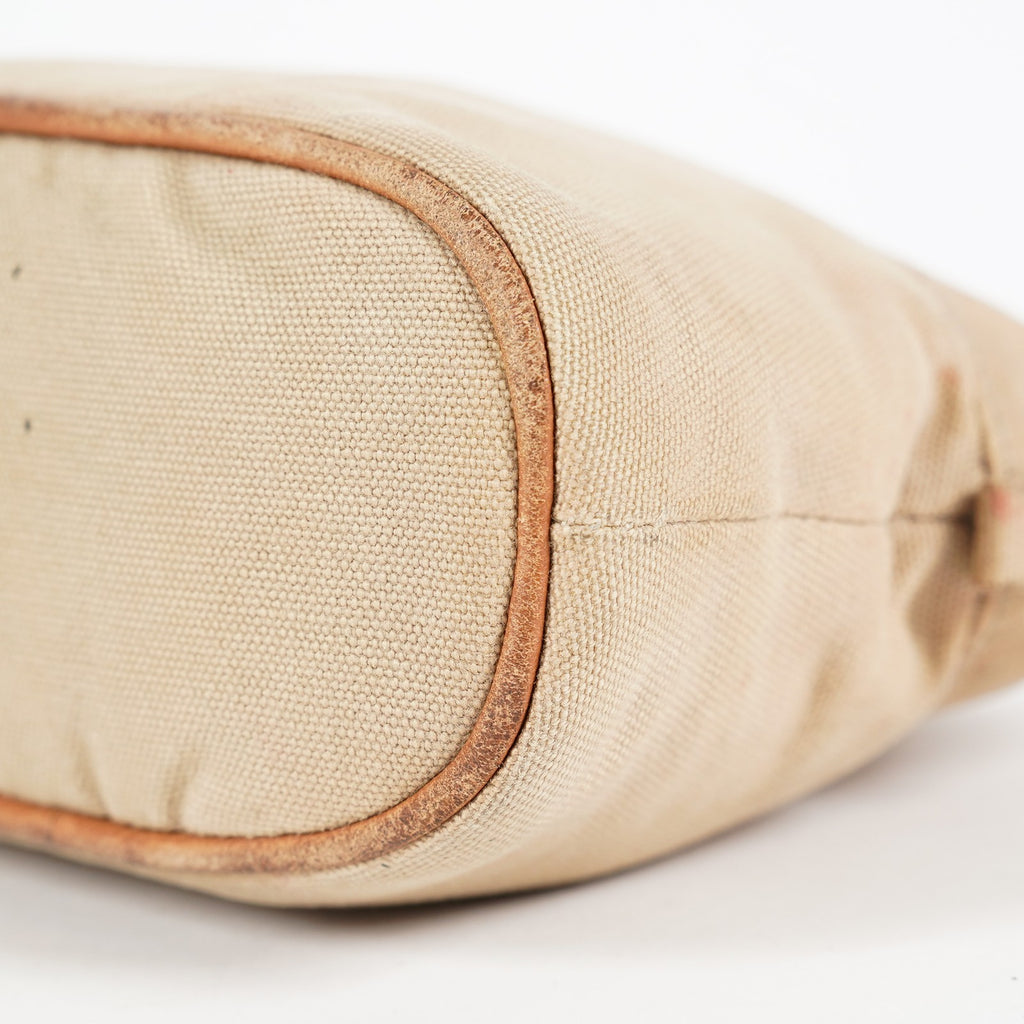 Hermes Bolide Pouch 21 Beige Canvas Leather Cosmetic Pouch Used 08E23495007