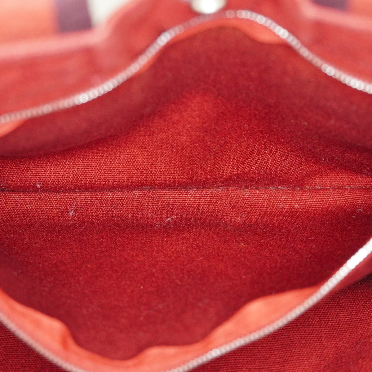 Hermes Fourre-Tout PM Red Canvas Leather Tote Bag Used Vintage 09E05825011