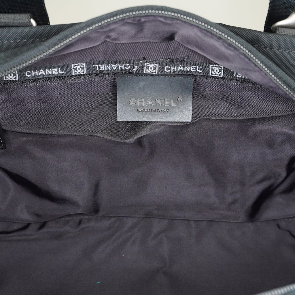 CHANEL Sports Line Boston Bag 40cm Black Canvas Used Vintage Duffle 07E186930027