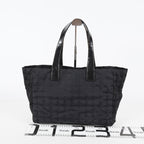 Chanel New Travel Line Tote Bag MM Black Nylon Leather Gold HW Used 08E191155007