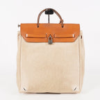 Auth HERMES Bag 2 in 1 Beige Canvas and Leather Backpack Hand Bag 05E533520016