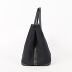 Authentic Hermes Garden Party MM Canvas Leather Tote Bag  black 02E036820003
