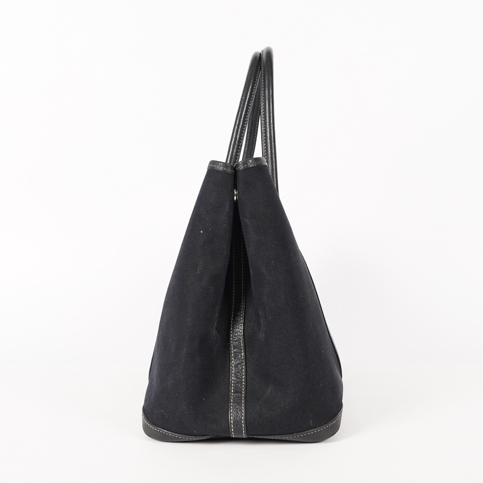 Authentic Hermes Garden Party MM Canvas Leather Tote Bag  black 02E036820003
