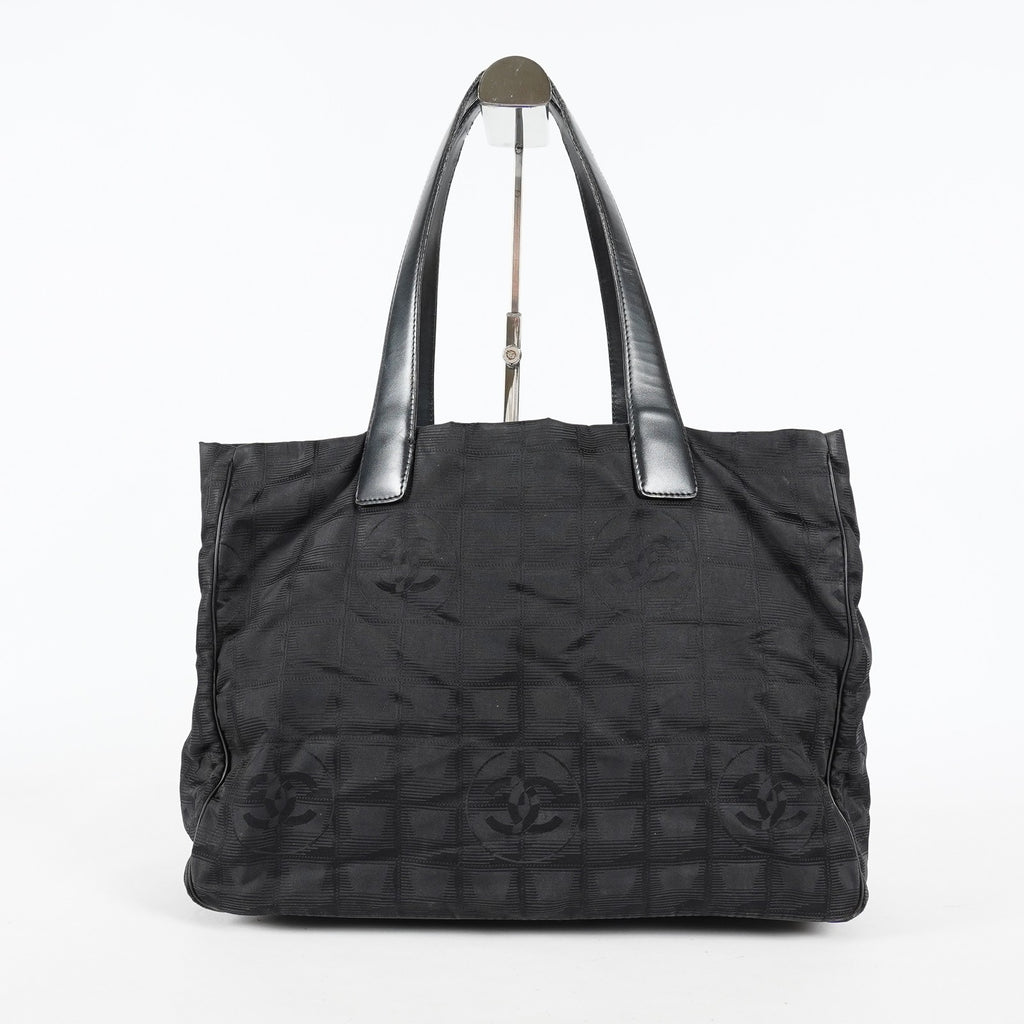 Chanel Travel Line Tote Bag Black Nylon Leather Used Handbag 09M321359608
