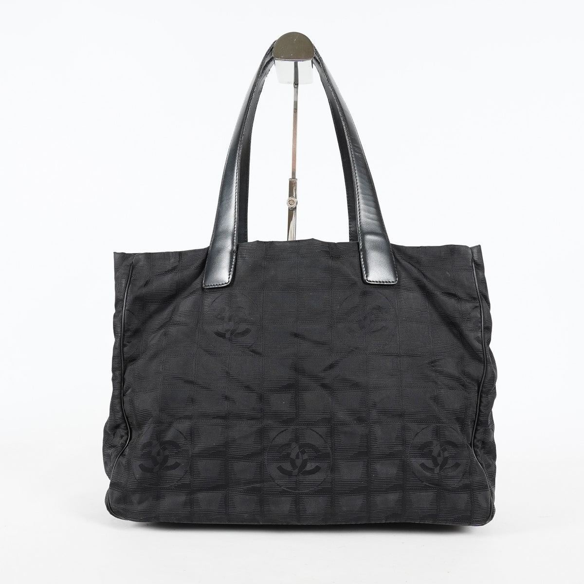 Chanel Travel Line Tote Bag Black Nylon Leather Used Handbag 09M321359608