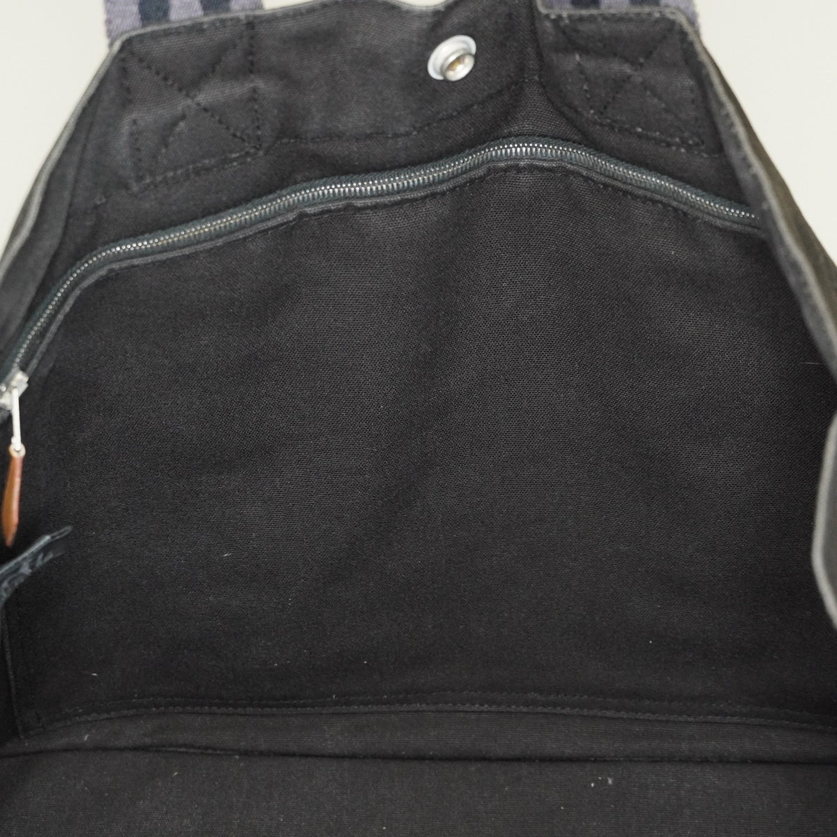 Hermes Fourre-Tout MM Black Canvas Leather Tote Bag Used Auth 09E02825011