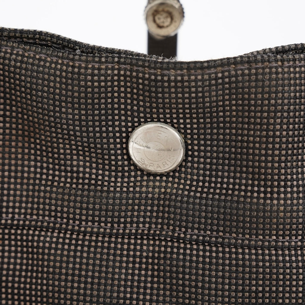HERMES Herline Tote MM Gray H Pattern Canvas Handbag Authentic 08E35825010