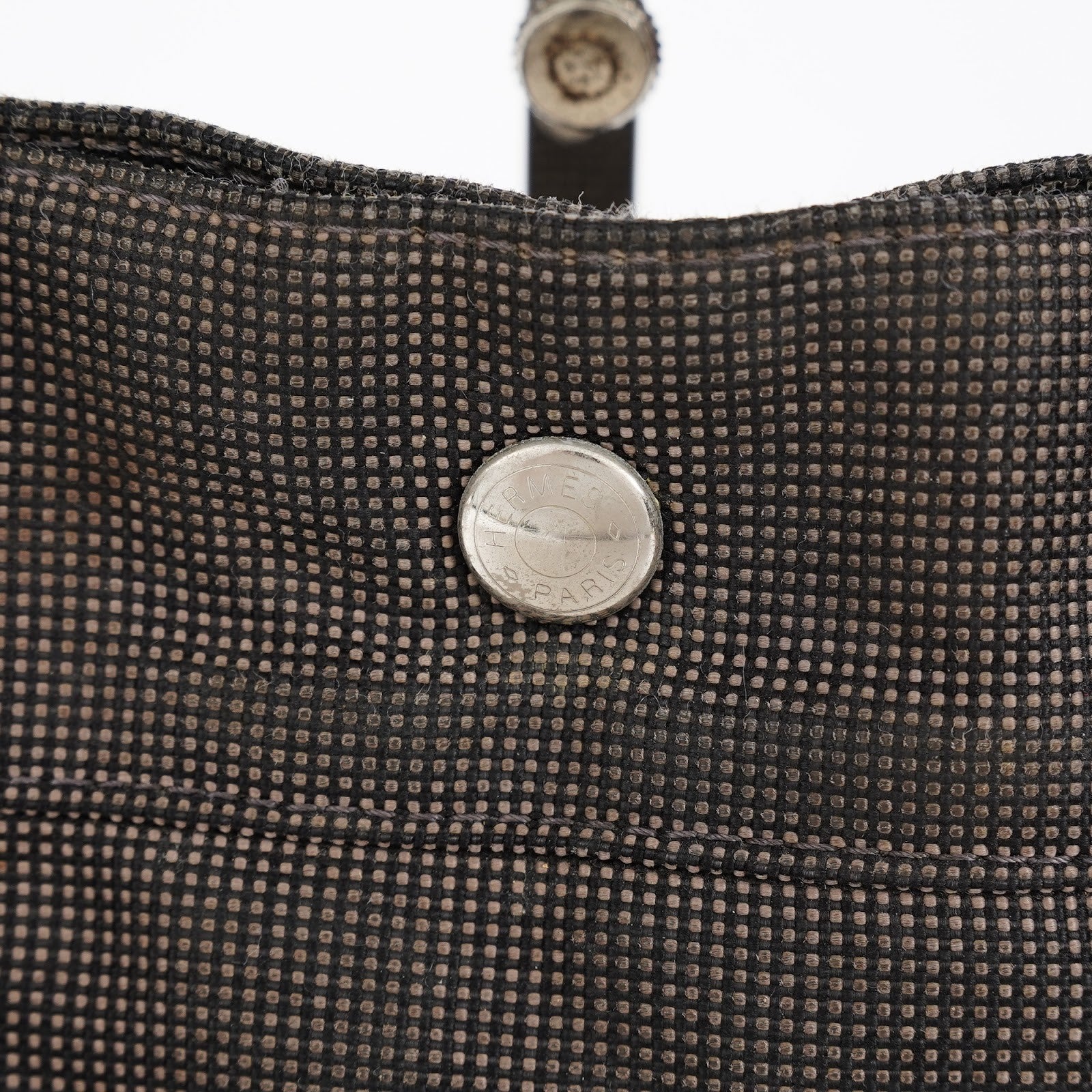 HERMES Herline Tote MM Gray H Pattern Canvas Handbag Authentic 08E35825010