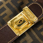 Fendi Zucca Mini Vanity Bag 24cm Brown Canvas Leather Used Auth 09E173410010