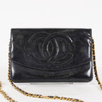 Chanel Coco Mark Shoulder Chain Wallet Black Women's Enamel vintage 05E294730016