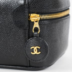 Chanel Caviar Skin CC Vanity Bag Black Leather Used Vintage 07E046490027