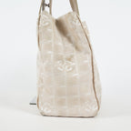 Chanel Travel Line Tote Bag Beige Nylon Leather Used Handbag 09M351246308