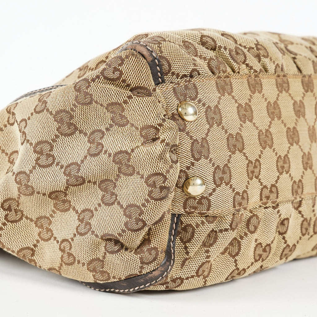 Gucci Abbey D-Ring Beige GG Canvas Leather Used Shoulder Tote Bag 09M314758608