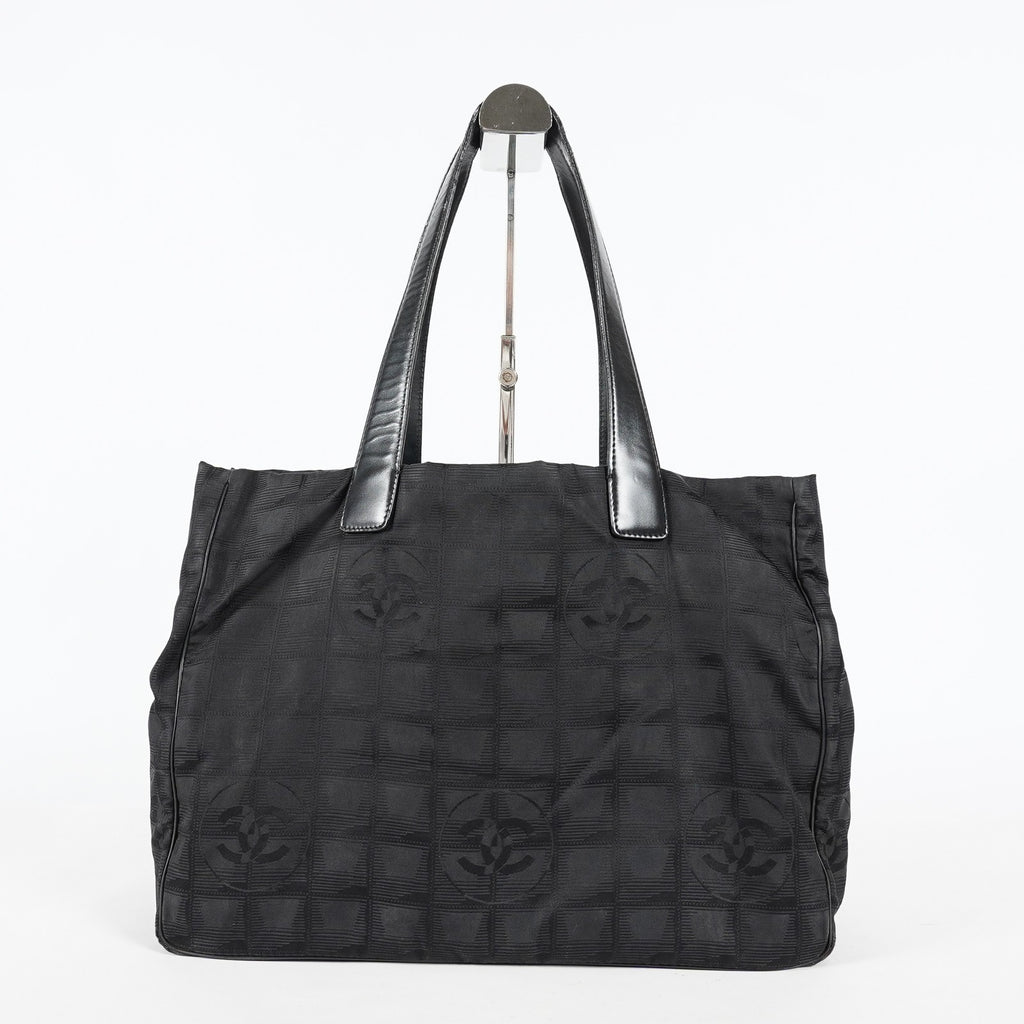 Chanel Travel Line Tote Bag Black Nylon Leather Used Handbag 09M321359608