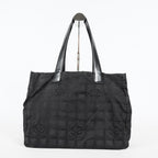 Chanel Travel Line Tote Bag Black Nylon Leather Used Handbag 09M321359608