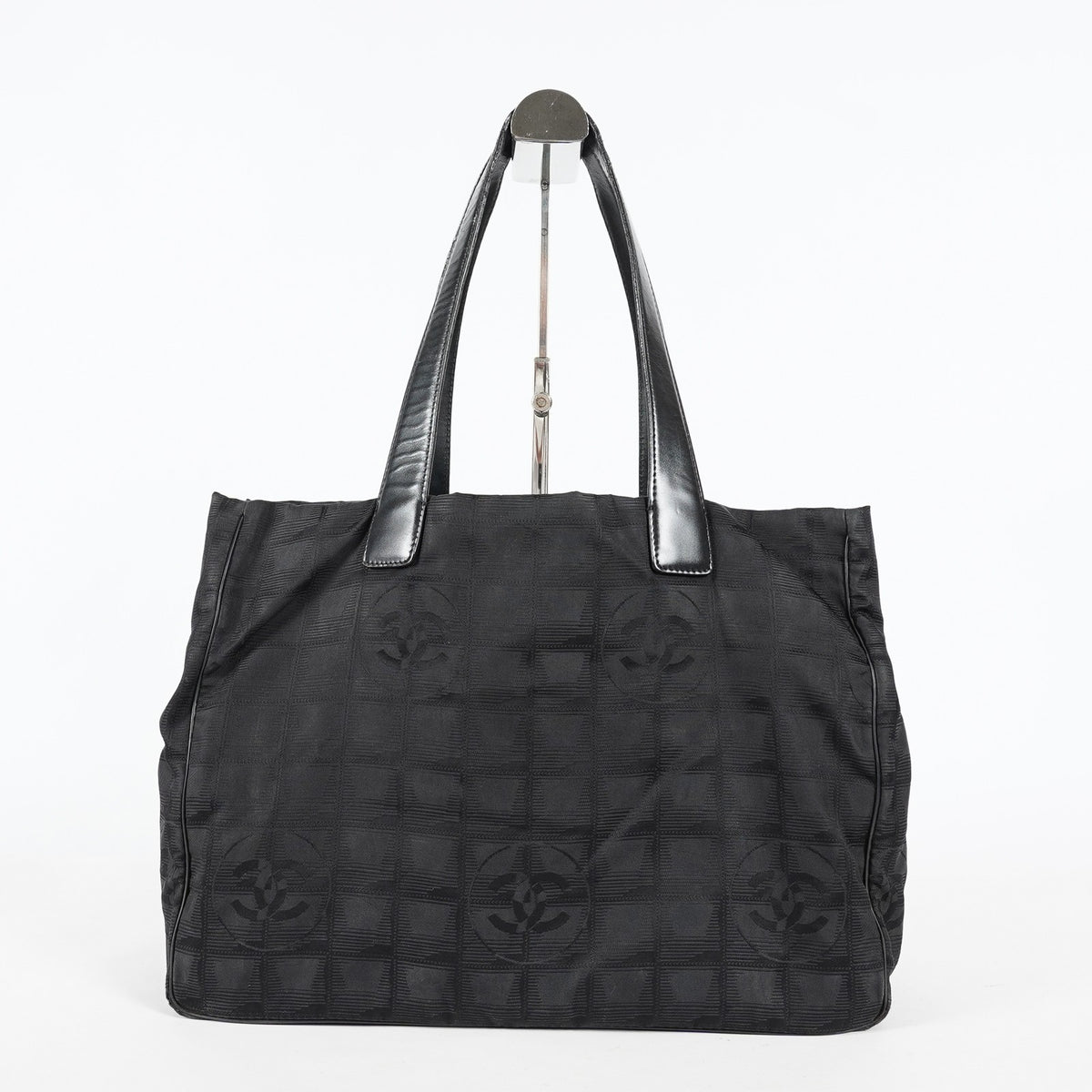 Chanel Travel Line Tote Bag Black Nylon Leather Used Handbag 09M321359608