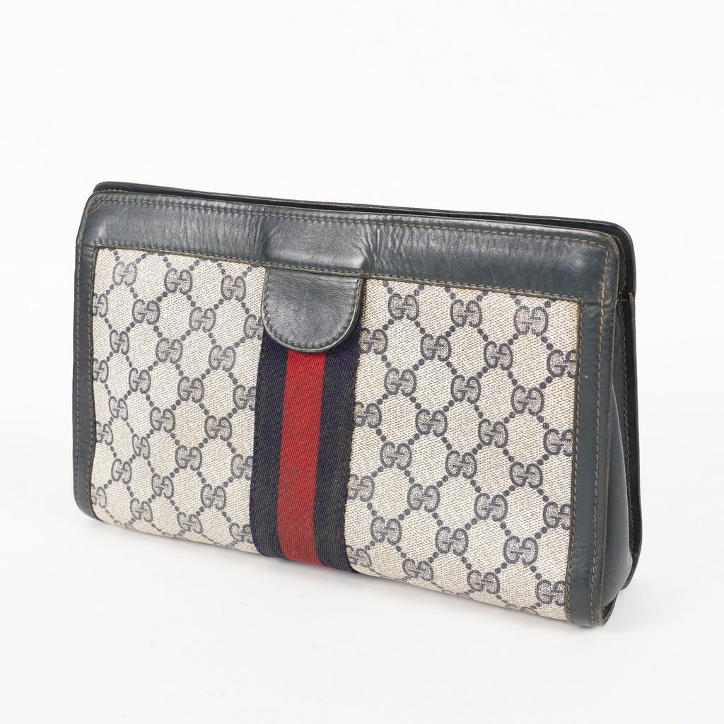 VINTAGE GUCCI Clutch Bag GG Sherry Line Navy 05M02846425