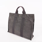 Hermes Herline Tote MM Gray Canvas Silver HW Bag Used Vintage Purse 07E22605005
