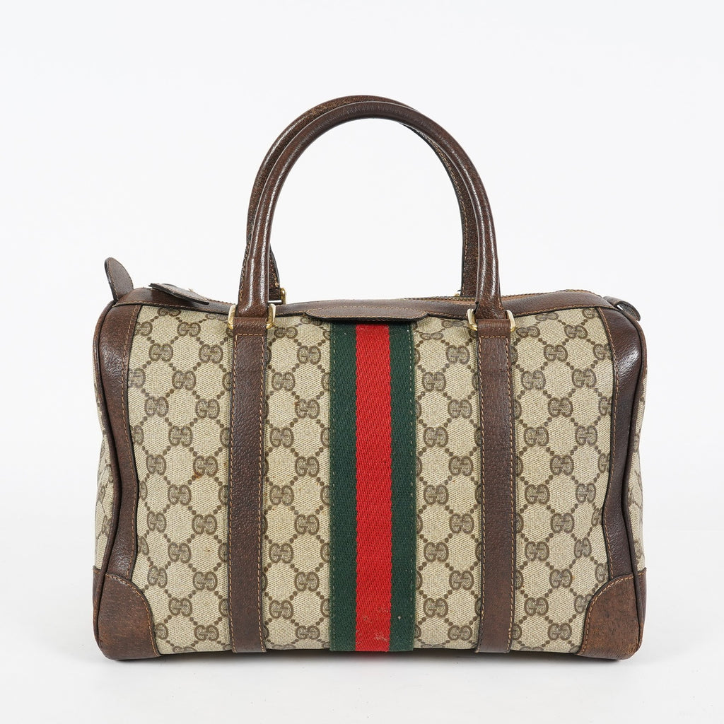 Gucci Vintage GG Supreme Sherry Line Mini Boston Bag Beige Leather 07E052640017