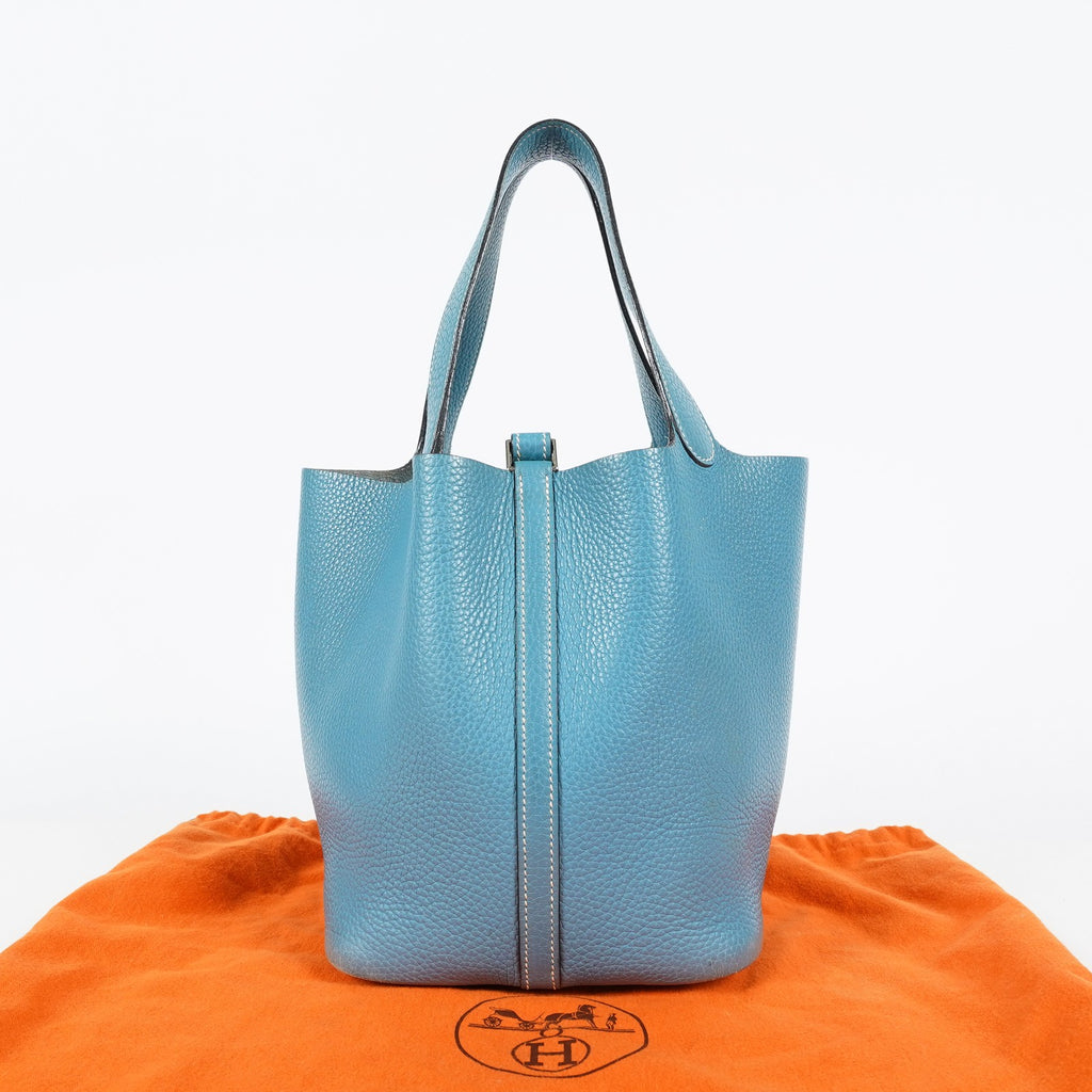HERMES Picotin PM Blue Jean Clemence Leather Hand Tote Bag Used 07A1520592031