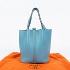 HERMES Picotin PM Blue Jean Clemence Leather Hand Tote Bag Used 07A1520592031