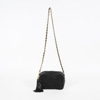 Chanel Satin Leather CC Fringe Chain Shoulder Bag Black Used 07E058800027