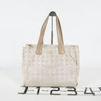 Chanel Travel Line Tote Bag Beige Nylon Leather Used Handbag 09M351246308