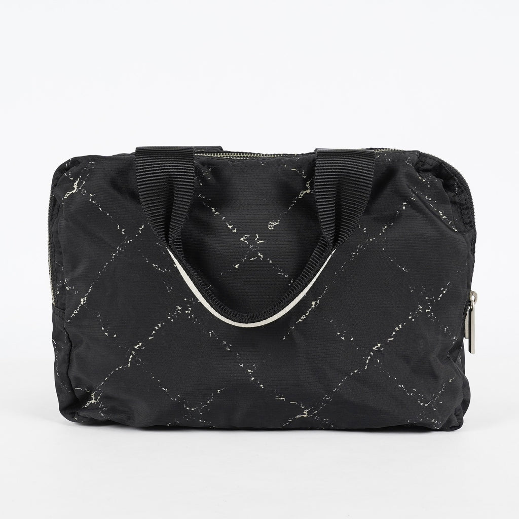 Chanel Travel Line Tote 26 Black Nylon Jacquard Hand Bag Used 07E131155015