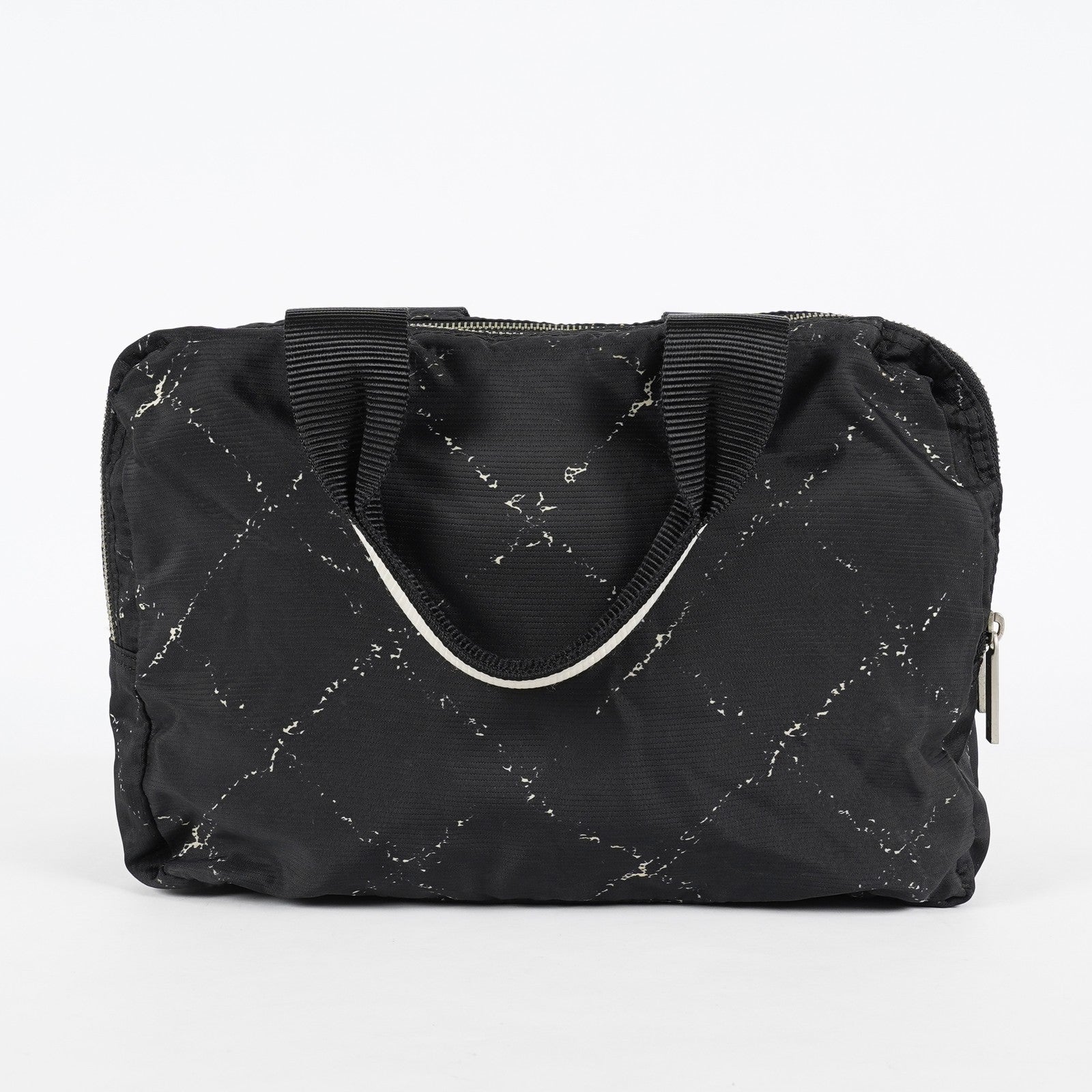 Chanel Travel Line Tote 26 Black Nylon Jacquard Hand Bag Used 07E131155015