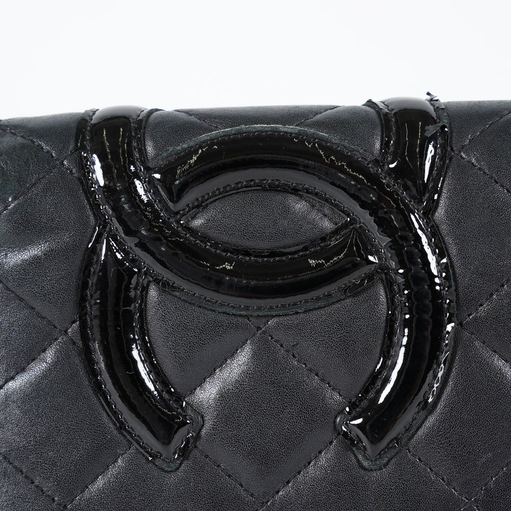 Chanel Cambon Long Wallet 19cm Black Quilted Lambskin Bifold Used 08E011760008
