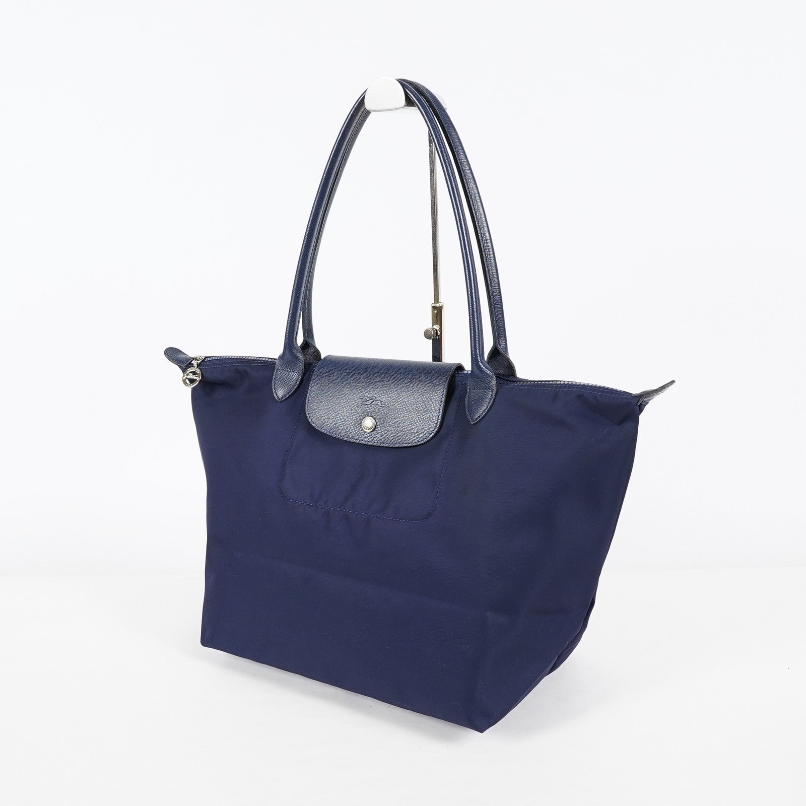 Longchamp Le Pliage Navy Nylon Long Handle Tote Shoulder Bag Used 08A06660003