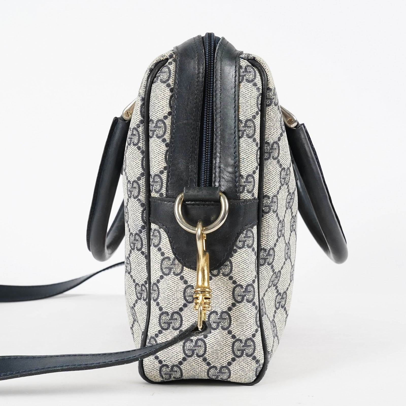 GUCCI Vintage Sherry Line GG Canvas Mini Boston Bag Navy Web 08E393190010