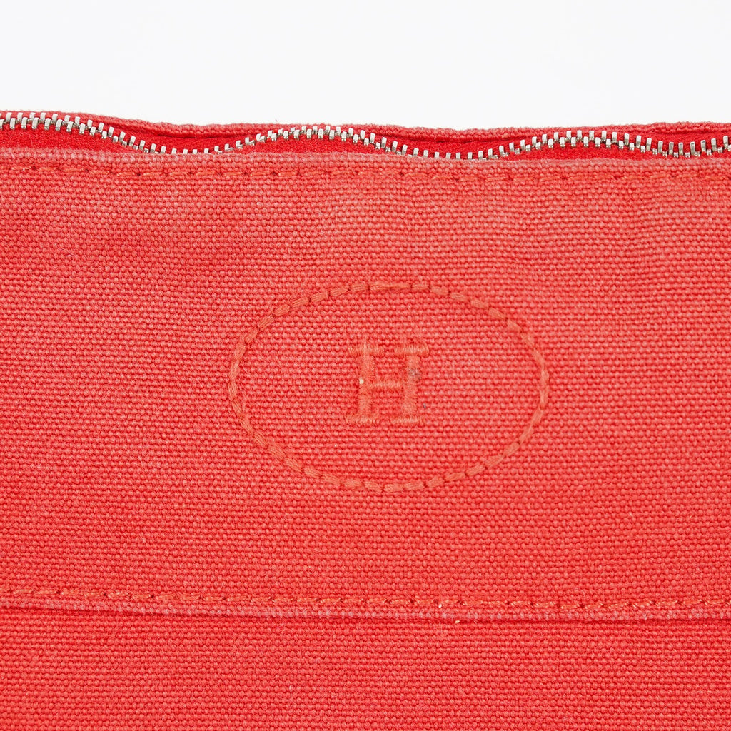 Hermes Bolide Pouch 27 Red Canvas Leather Trim Zip Cosmetic Bag Used 08E26825007