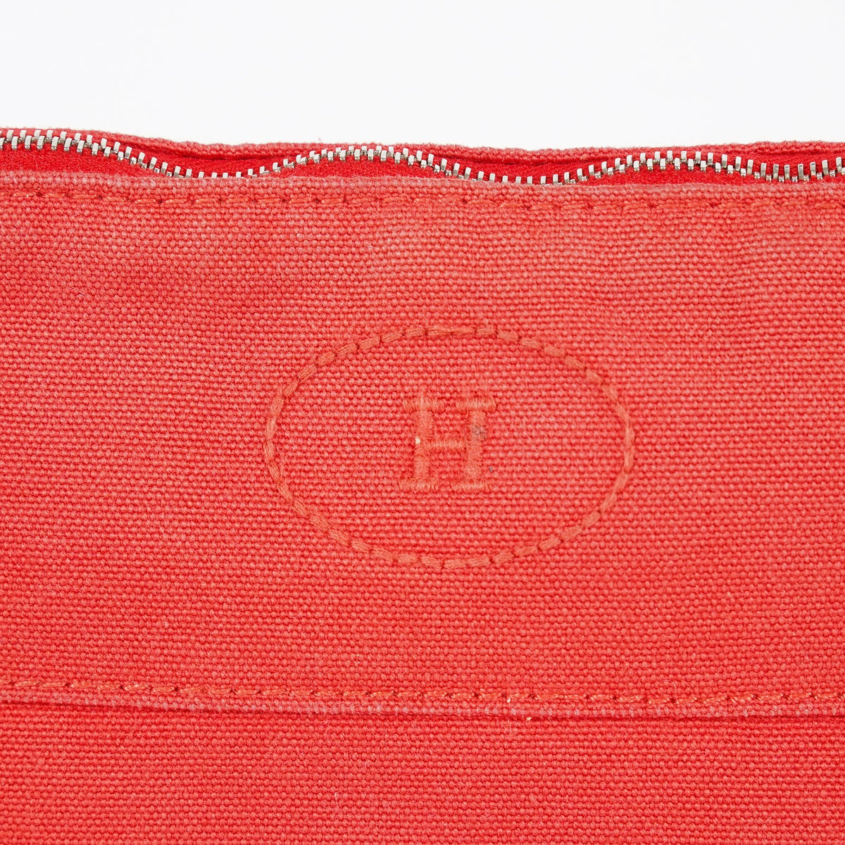 Hermes Bolide Pouch 27 Red Canvas Leather Trim Zip Cosmetic Bag Used 08E26825007