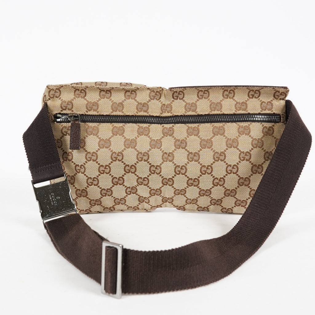Gucci GG Canvas Waist Bag Belt Bag Beige Brown Leather Used Vintage 08A132516803