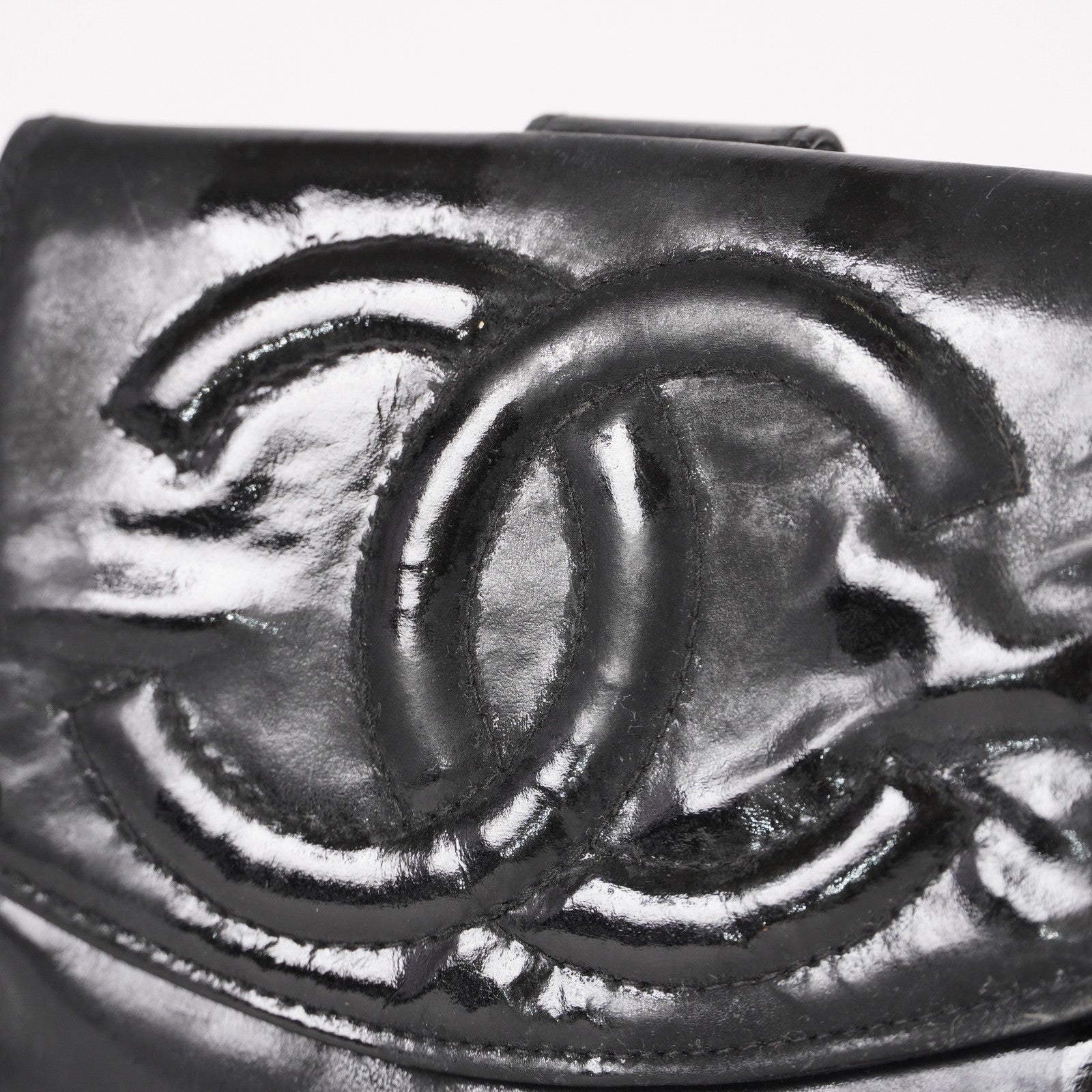 Auth Vintage Chanel CC Wallet Blk Leather Accordion Pocket Coin Case XY257