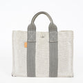 HERMES Fourre Tout PM Canvas Tote Hand Bag Gray Black Stripe 08E23825010